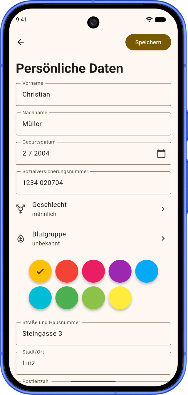 Digitaler Impfpass on Android, showing a family member’s profile
